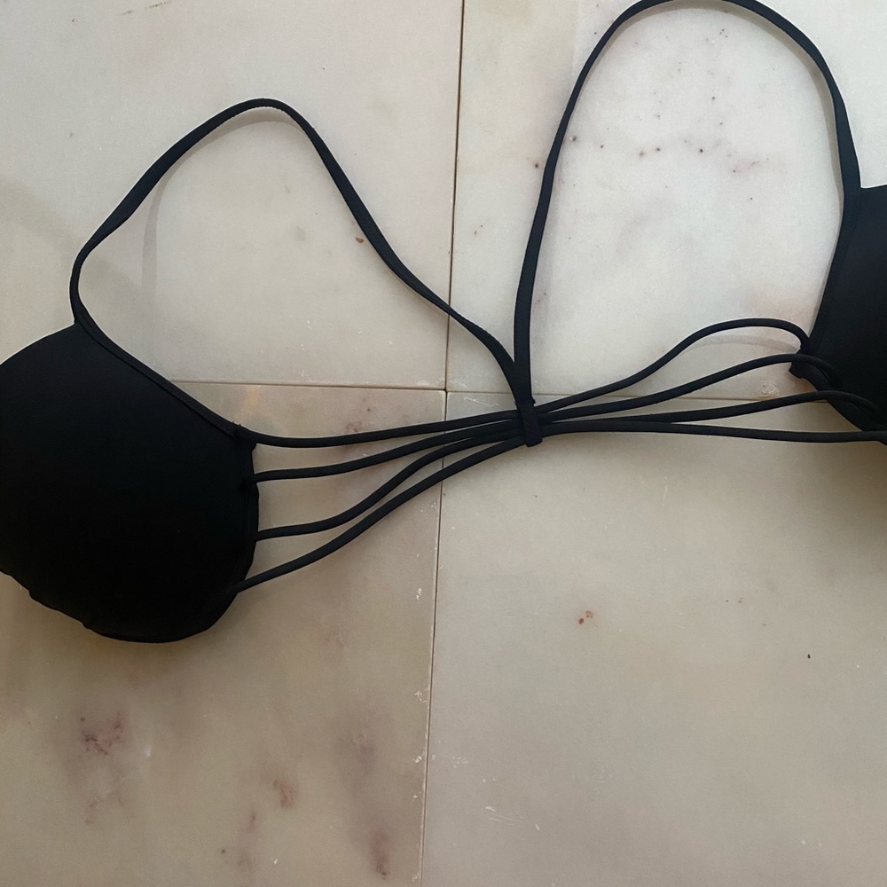 Black, strapping back bikini top